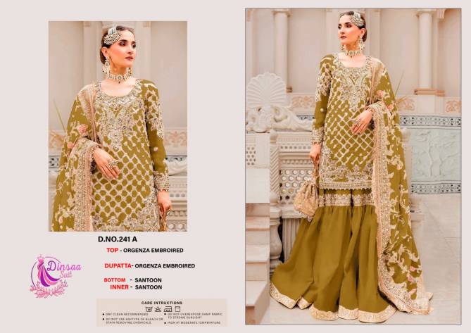 Dinsaa 241 A To D Heavy Embroidery Organza Pakistani Suits Wholesale Price In Surat